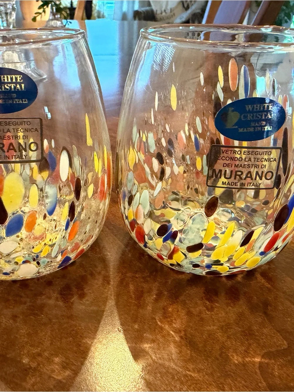 Murano White Crystal Multicolor Confetti Stemless Wine Glasses (Set of 2) - Picture 1 of 8